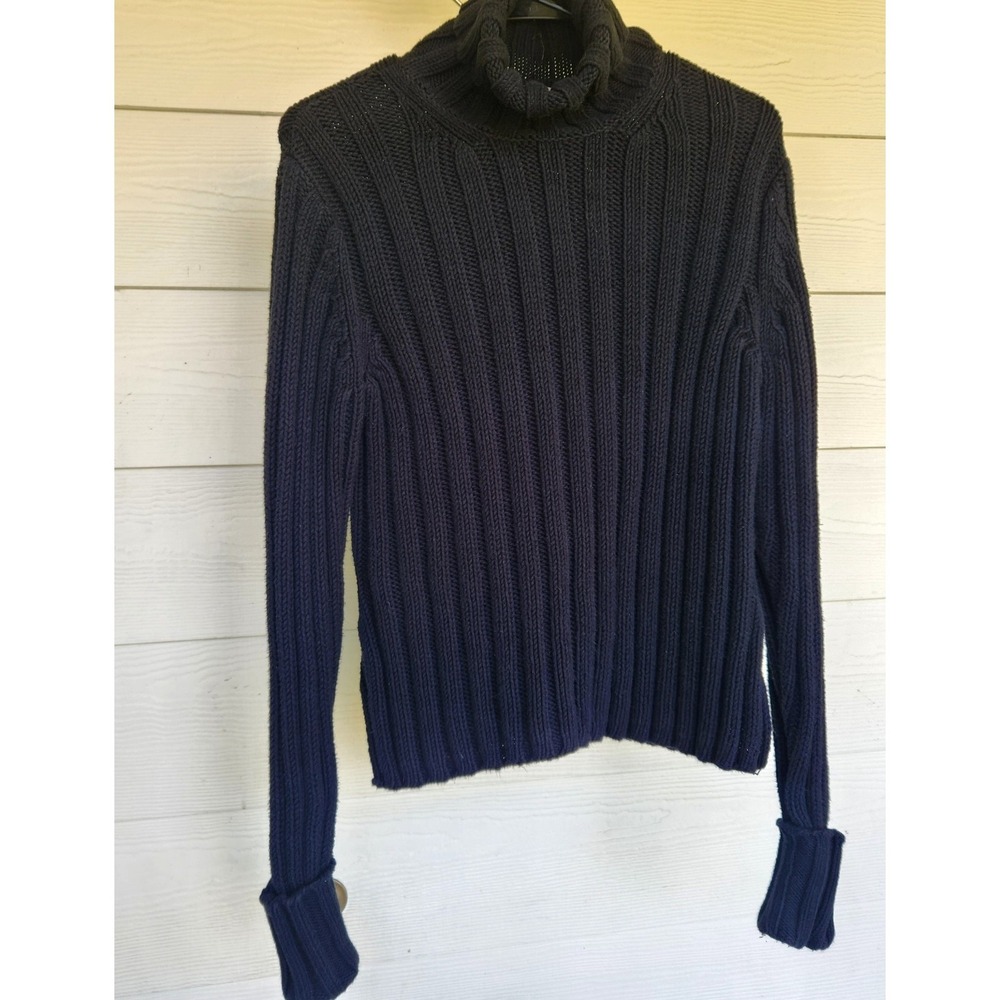 Y2K Vtg Eddie Bauer Ribbed Cable Knit Sweater Sz M Turtle Neck Roll Cuff Made UK